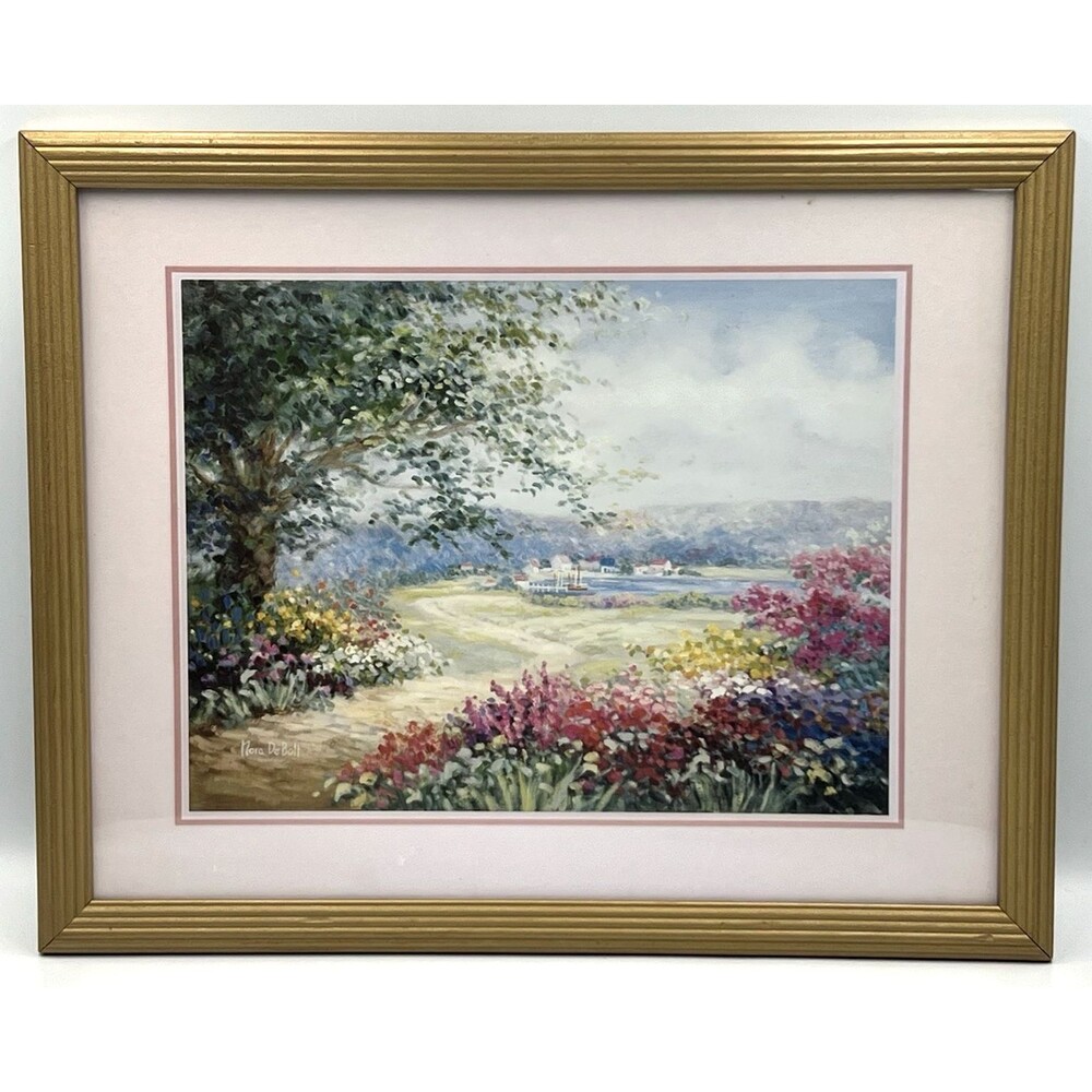Framed Art Print Nora De Bolt Coastal Floral Landscape Pastel Gold Matted 15x12